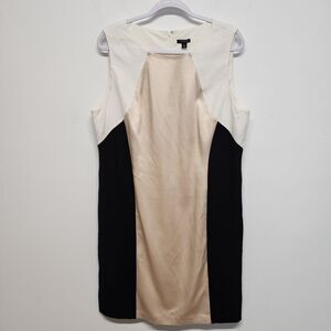 Ann Taylor Sheath Dress Size 18 Colorblock Beige Black Sleeveless Career Office